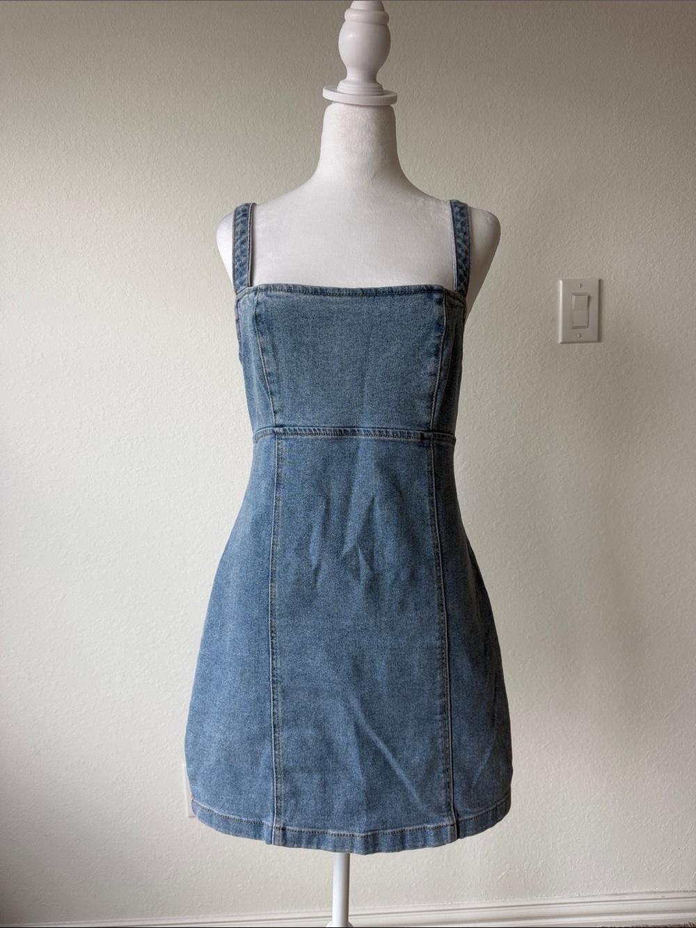 Forever 21 Light Blue Denim Square-Neck Mini Dress